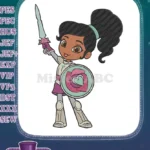 Cute warrior princess girl with sword shield embroidery designs - Instant Download