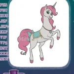 Adorable Pink Unicorn with Blue Saddle Blanket Embroidery Designs - Instant Download