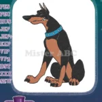 Grumpy Black and Tan Doberman Dog with Blue Collar Embroidery Designs - Instant Download