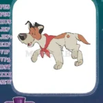 Playful animated hound dog in red bandana embroidery designs - Instant Download