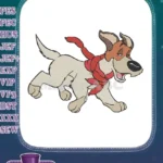 Happy cartoon dog running with red scarf embroidery designs - Instant Download
