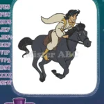 Disney Aladdin Hero Riding Black Horse Galloping Embroidery Designs - Instant Download