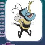 Mischievous Blue Bee Character Pointing Upwards Embroidery Designs - Instant Download