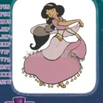 Beautiful Princess Jasmine dancing pink dress gold details embroidery designs - Instant Download