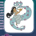 Princess Jasmine with Magic Lamp Swirling Ribbon Flower Embroidery Designs - Instant Download