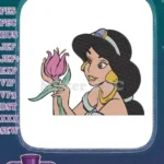 Princess Jasmine holding beautiful pink flower embroidery designs - Instant Download