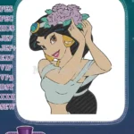 Elegant Princess Jasmine with Flowers in Hair Embroidery Designs - Instant Download