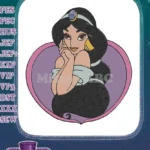 Charming Princess Jasmine Heart Background Embroidery Designs - Instant Download