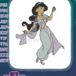 Elegant Princess Jasmine Disney character teal outfit embroidery designs - Instant Download