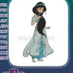 Elegant Princess Jasmine Disney embroidery designs with flowing black hair - Instant Download