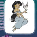 Aladdin's Princess Jasmine and white dove lovely embroidery designs - Instant Download