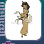 Elegant Princess Jasmine golden outfit tiara embroidery designs with flowing fabric - Instant Download