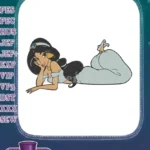 Princess Jasmine reclining pose embroidery designs for Disney fans - Instant Download
