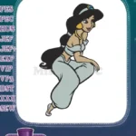Happy Princess Jasmine Aladdin character light blue outfit embroidery designs - Instant Download