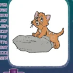 Orange striped cartoon kitten on a rock embroidery designs - Instant Download