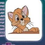 Cute orange cartoon cat peeking over ledge embroidery designs - Instant Download