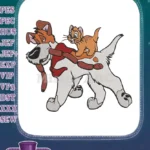 Playful Oliver cat and Dodger dog cartoon embroidery designs - Instant Download