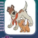 Cute animated dog and curious kitten friendship embroidery designs - Instant Download