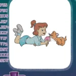 Young girl and cute orange cat sharing ice cream embroidery designs - Instant Download