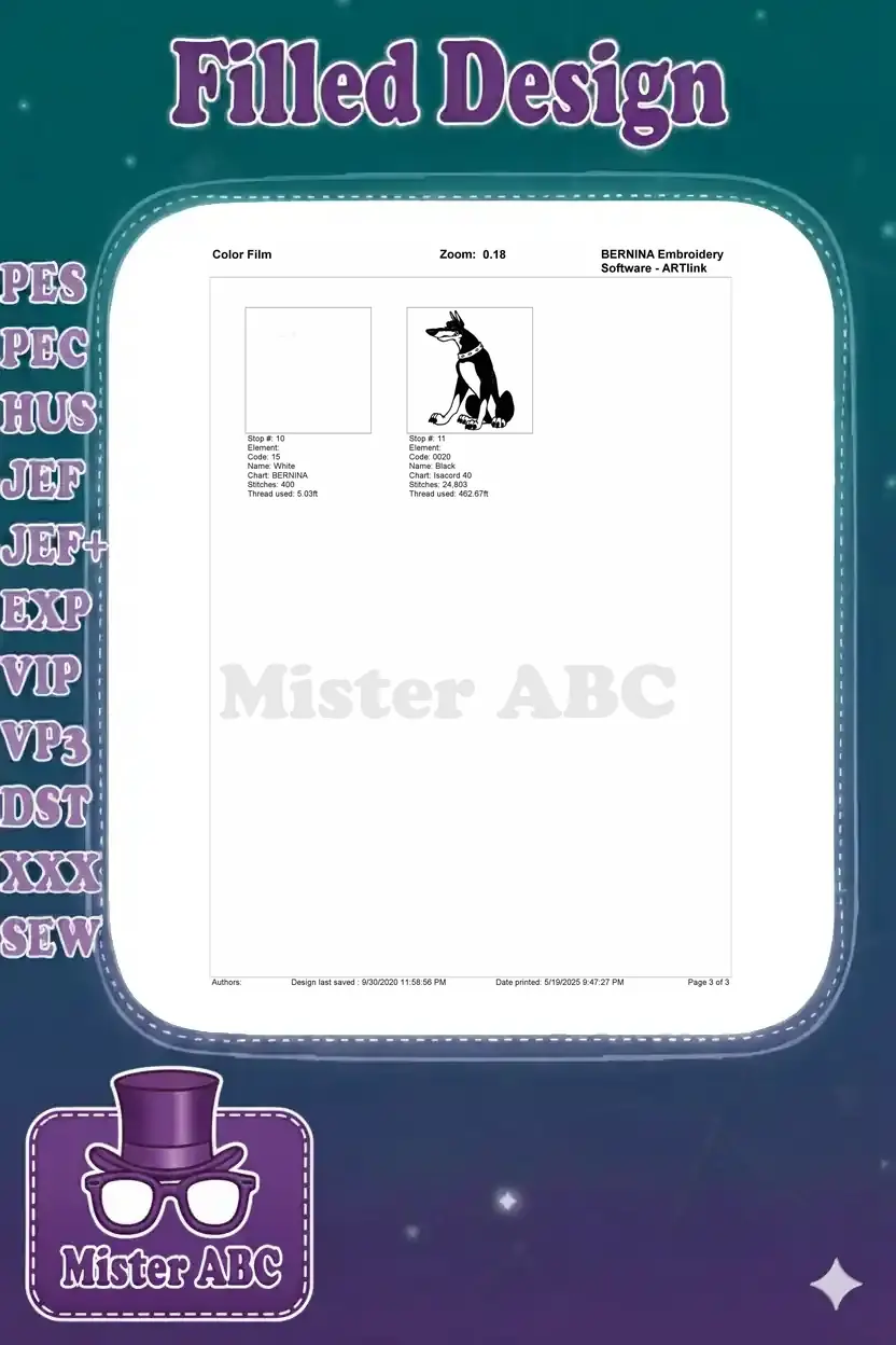 Second part of the color film for Doberman embroidery, completing the color sequence and final stitches.