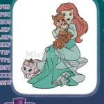 Disney Princess Ariel and her adorable royal pets embroidery designs - Instant Download