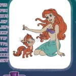 Ariel and her cute cat playing fun embroidery designs - Instant Download