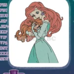 Red-haired Mermaid Princess embracing adorable Fennec Fox embroidery designs - Instant Download