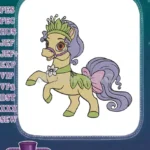 Cute Princess Pony with Crown Flower Bow embroidery designs - Instant Download