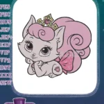Cute pink princess squirrel cat with crown and bow embroidery designs - Instant Download