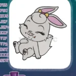 Cute Winking White Bunny with Pink Ears Embroidery Designs - Instant Download