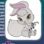 Cute gray bunny holding purple berries machine embroidery designs - Instant Download
