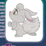 Cute fluffy gray bunny rabbit embroidery designs with big eyes - Instant Download