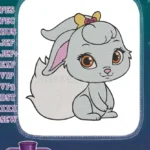 Cute Gray Fluffy Bunny with Yellow Bow Embroidery Designs - Instant Download