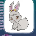 Cute grey bunny with pink ears and bow embroidery designs - Instant Download