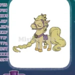 Charming Princess Horse with Long Blonde Braid Embroidery Designs - Instant Download