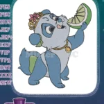 Charming blue panda princess with crown and lime slice embroidery designs - Instant Download
