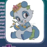 Adorable Baby Blue Panda Princess Crown Bamboo Shoot Embroidery Designs - Instant Download