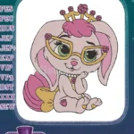 Cute pink bunny princess with rose crown and glasses embroidery designs - Instant Download