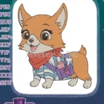 Cute cartoon chihuahua dog with bandana and backpack embroidery designs - Instant Download