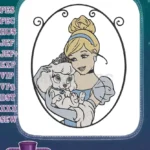 Enchanting Cinderella Hugging Adorable White Puppy Embroidery Designs - Instant Download