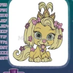 Adorable Blonde Puppy Princess Crown Pink Bows Embroidery Designs - Instant Download