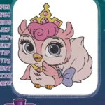 Cute Pink Princess Owl with Crown Embroidery Designs - Instant Download