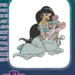 Cute Disney Princess Jasmine and Abu elephant friendship embroidery designs - Instant Download