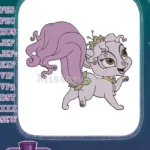 Cute Purple Princess Skunk Embroidery Designs for Children - Instant Download