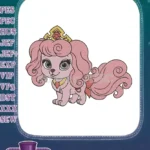 Cute Pink Puppy Princess with Golden Crown and Heart Embroidery Designs - Instant Download