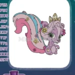 Cute purple princess squirrel with crown and flowers embroidery designs - Instant Download