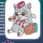 Adorable cartoon kitten puppy with bone and ball embroidery designs - Instant Download