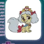 Cute Royal Puppy Princess with Crown and Bows Embroidery Designs - Instant Download
