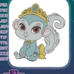 Royal baby monkey with golden crown and yellow bow embroidery designs - Instant Download
