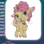 Cute Princess Lamb with Pink Hair and Roses Embroidery Designs - Instant Download